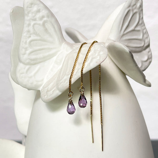 Gold filled Amethyst thread through Earrings