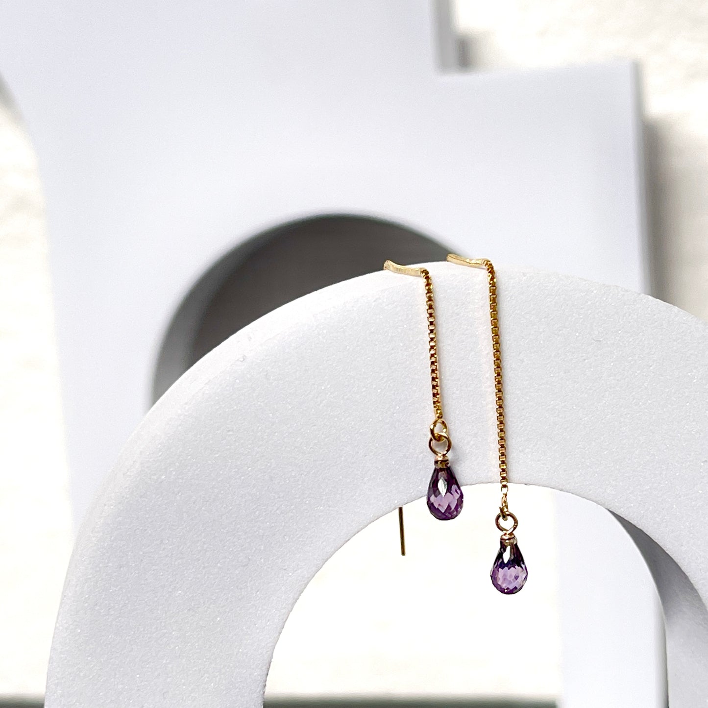 Gold filled Amethyst thread through Earrings