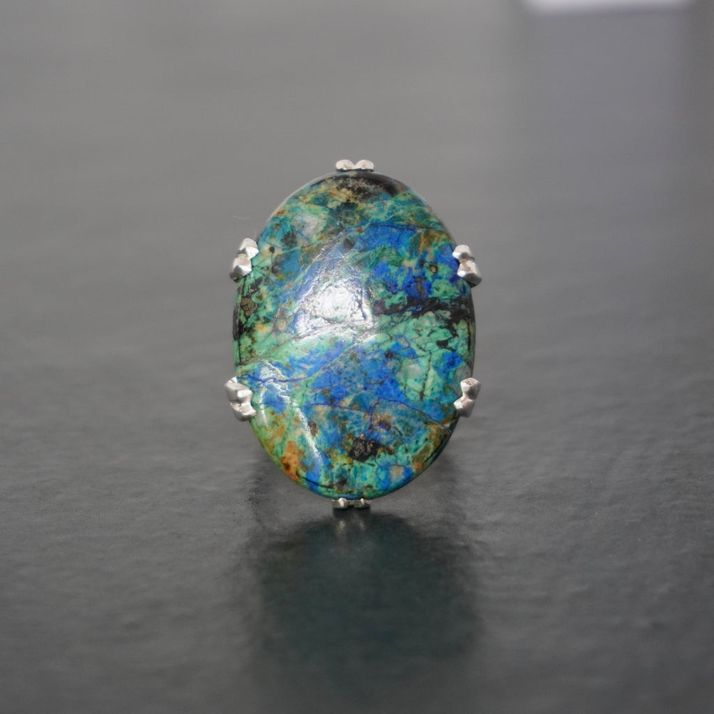 OOAK Sterling silver oval Azurite Era ring