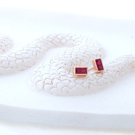 14ct Rose Gold Ruby Baguette Studs
