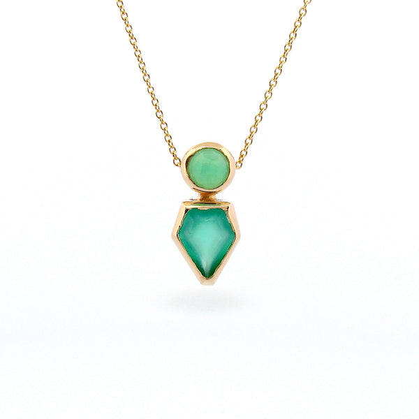 Yellow Gold Chrysoprase Green Onyx Balance Sliding Pendant