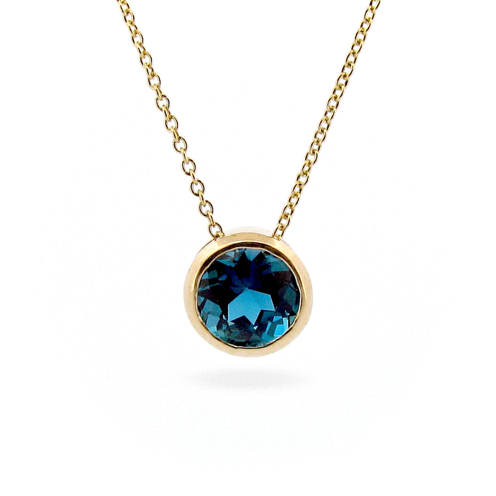 Yellow Gold London Blue Topaz Round Sliding Pendant