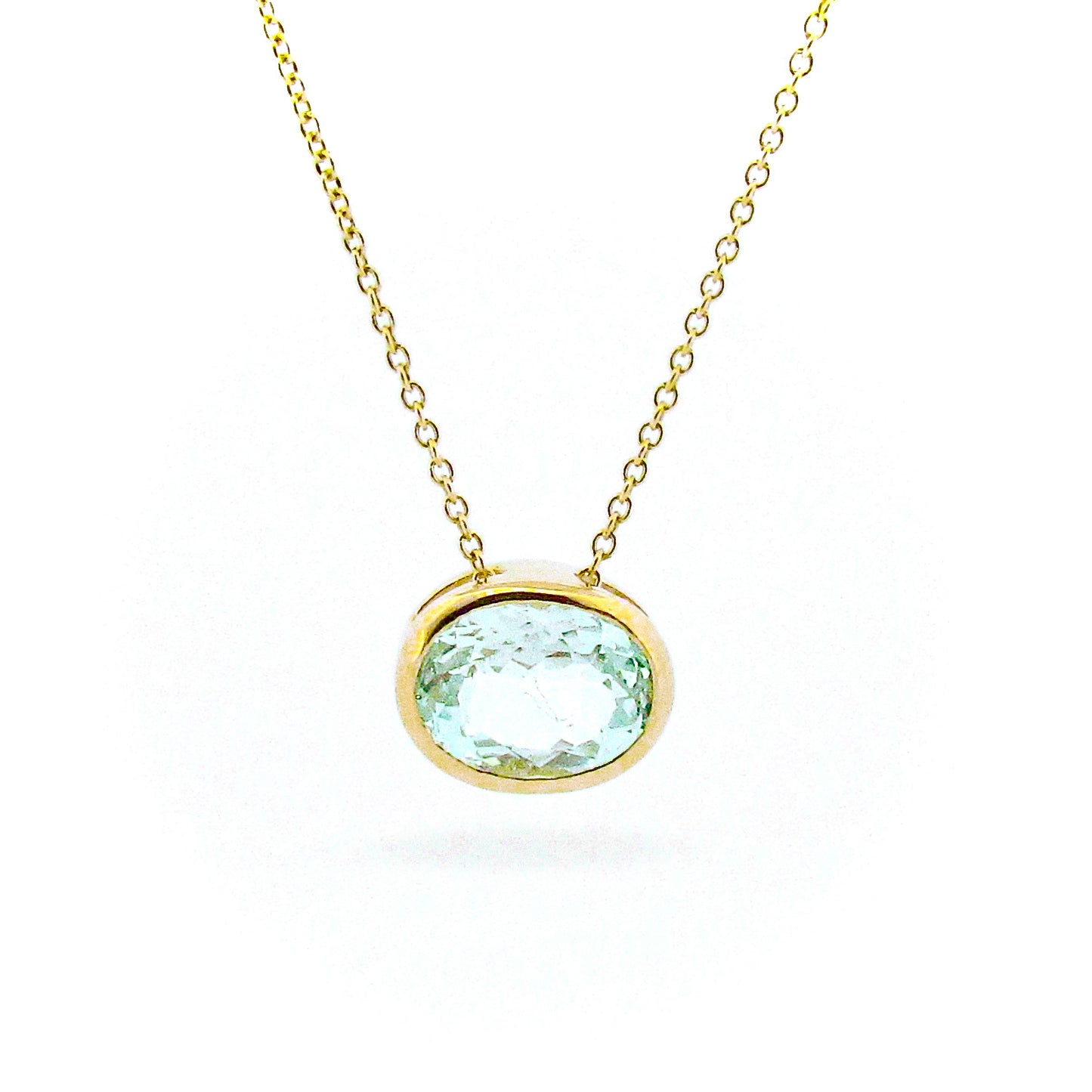 OOAK Yellow Gold Oval Aquamarine Necklace