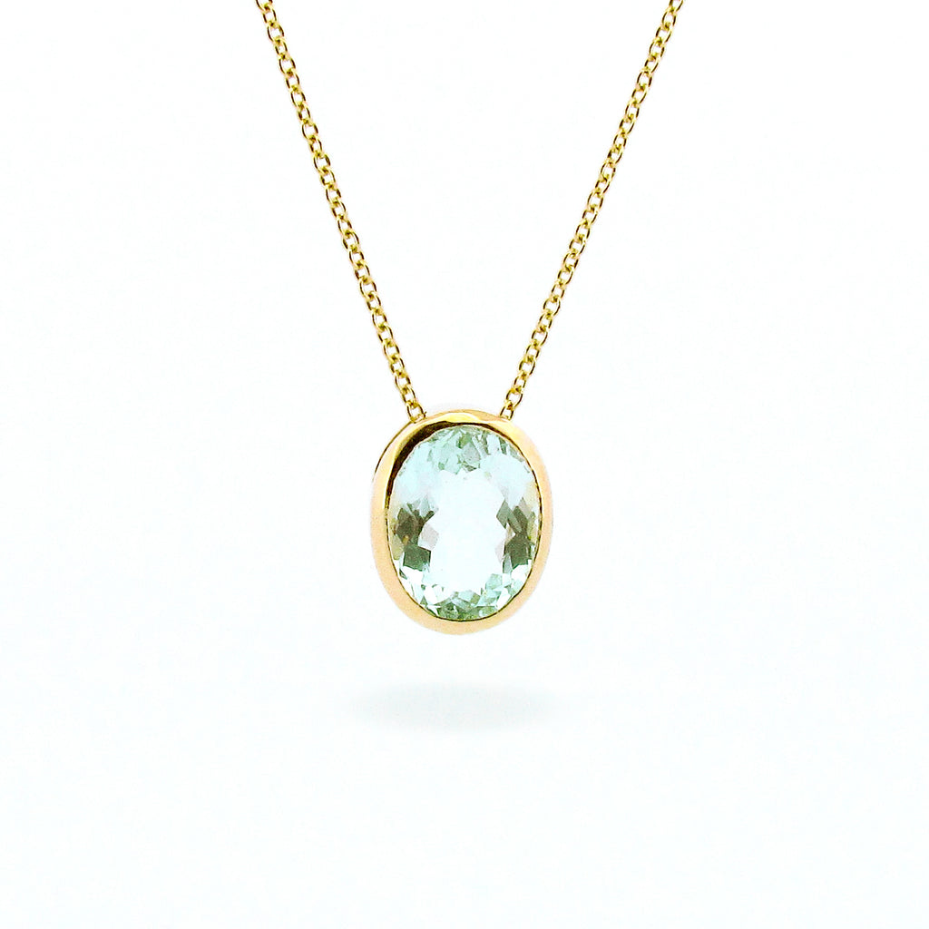 OOAK Yellow Gold Oval Aquamarine Necklace