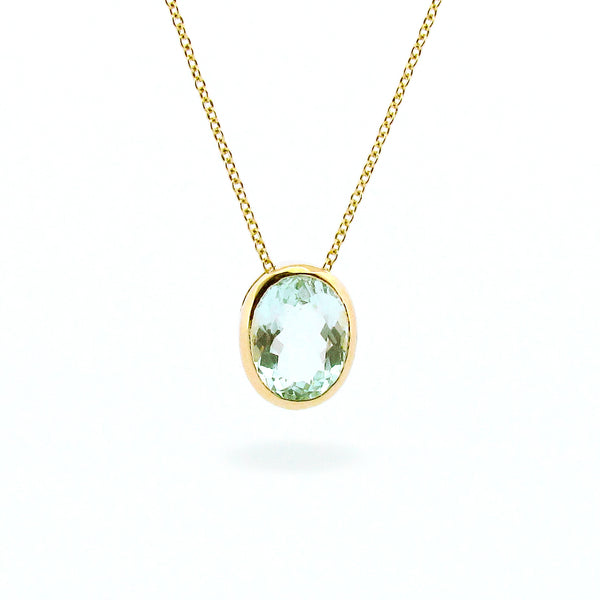 OOAK Yellow Gold Oval Aquamarine Necklace