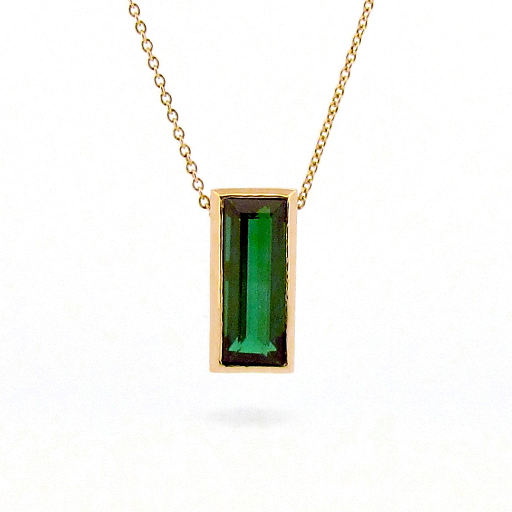 OOAK Yellow Gold Baguette Green Tourmaline Necklace