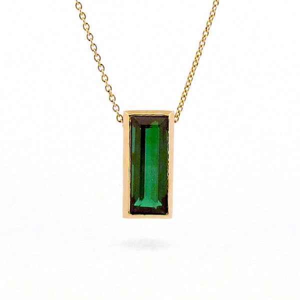 OOAK Yellow Gold Baguette Green Tourmaline Necklace