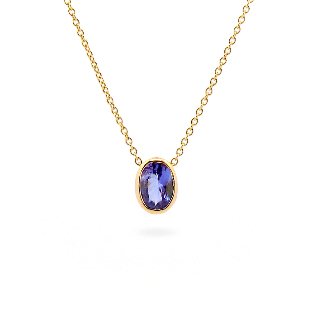 Yellow Gold Tanzanite small Oval Pendant