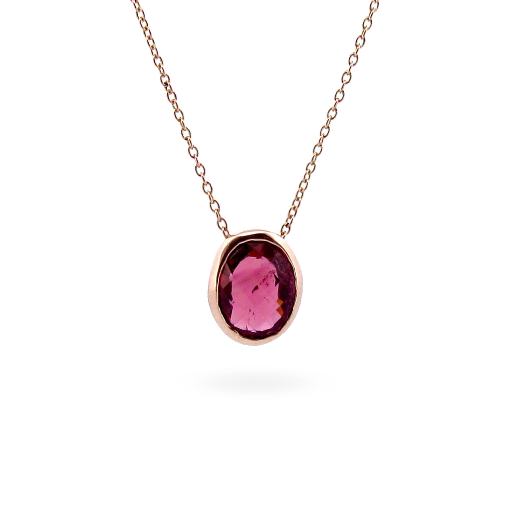 Rose Gold Oval Rubellite Tourmaline Necklace