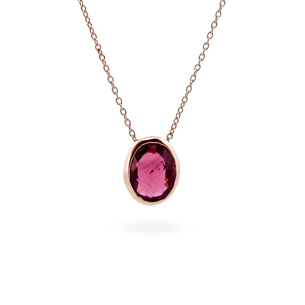 Rose Gold Oval Rubellite Tourmaline Necklace