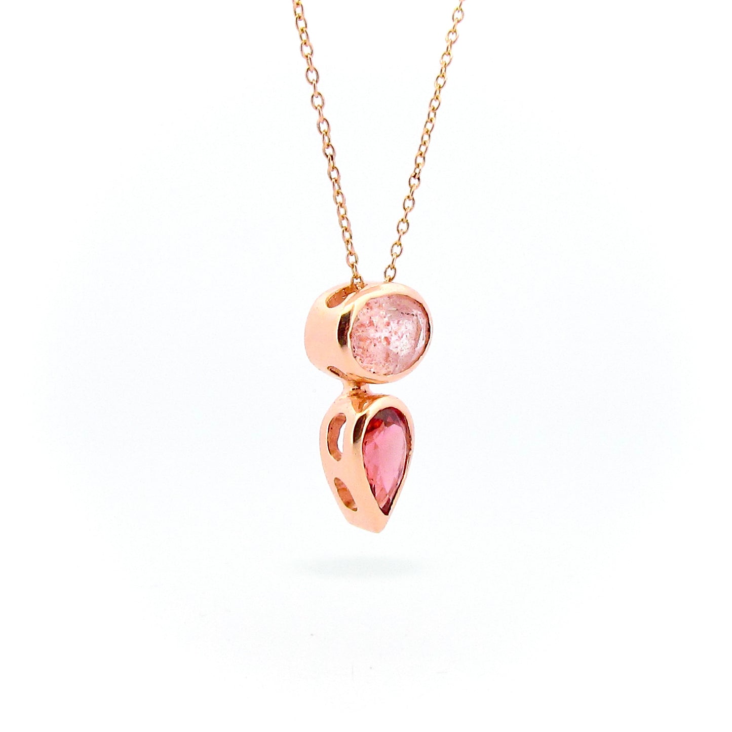 Rose Gold Balance Tourmaline Strawberry Quartz Sliding Pendant