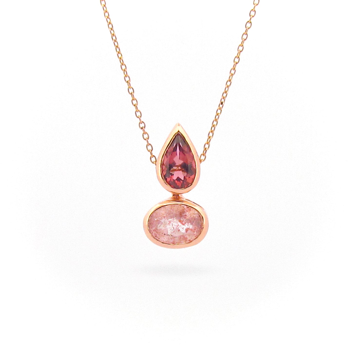 Rose Gold Balance Tourmaline Strawberry Quartz Sliding Pendant