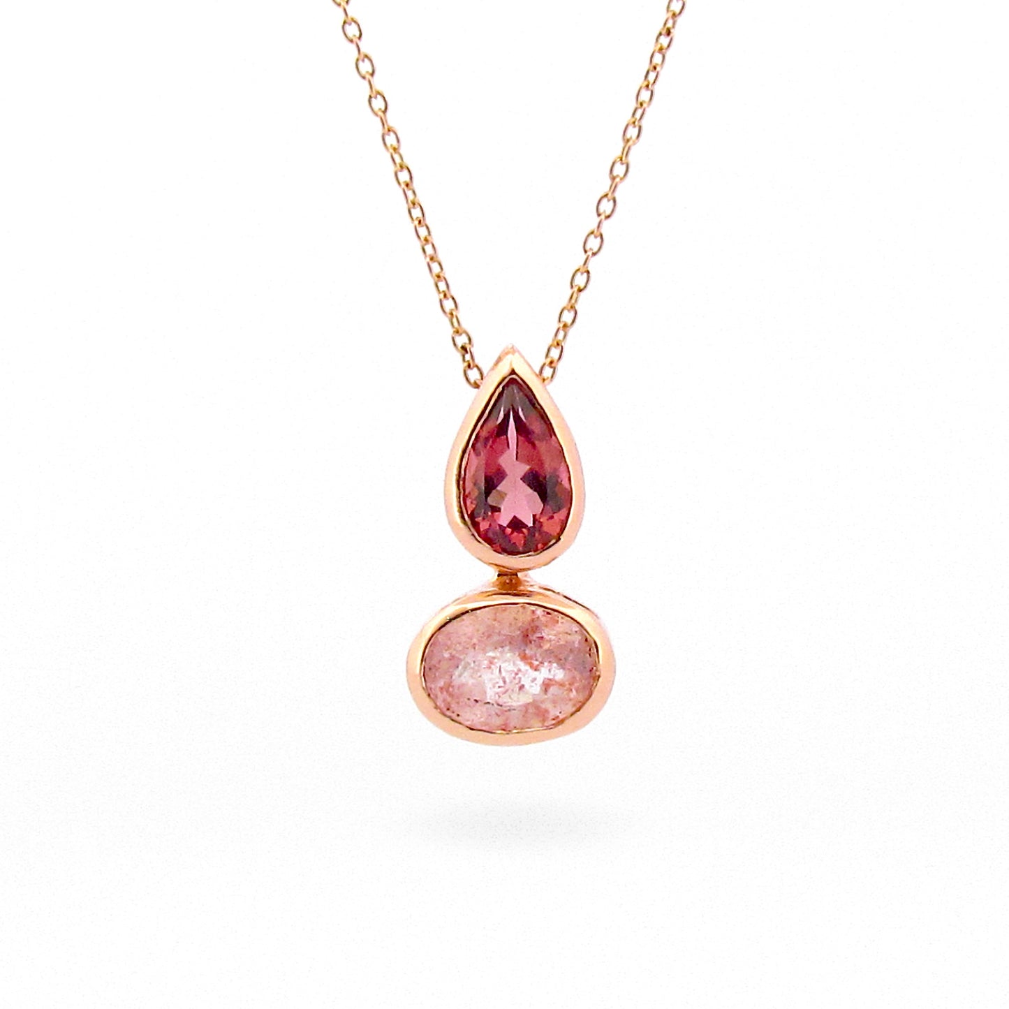 Rose Gold Balance Tourmaline Strawberry Quartz Sliding Pendant