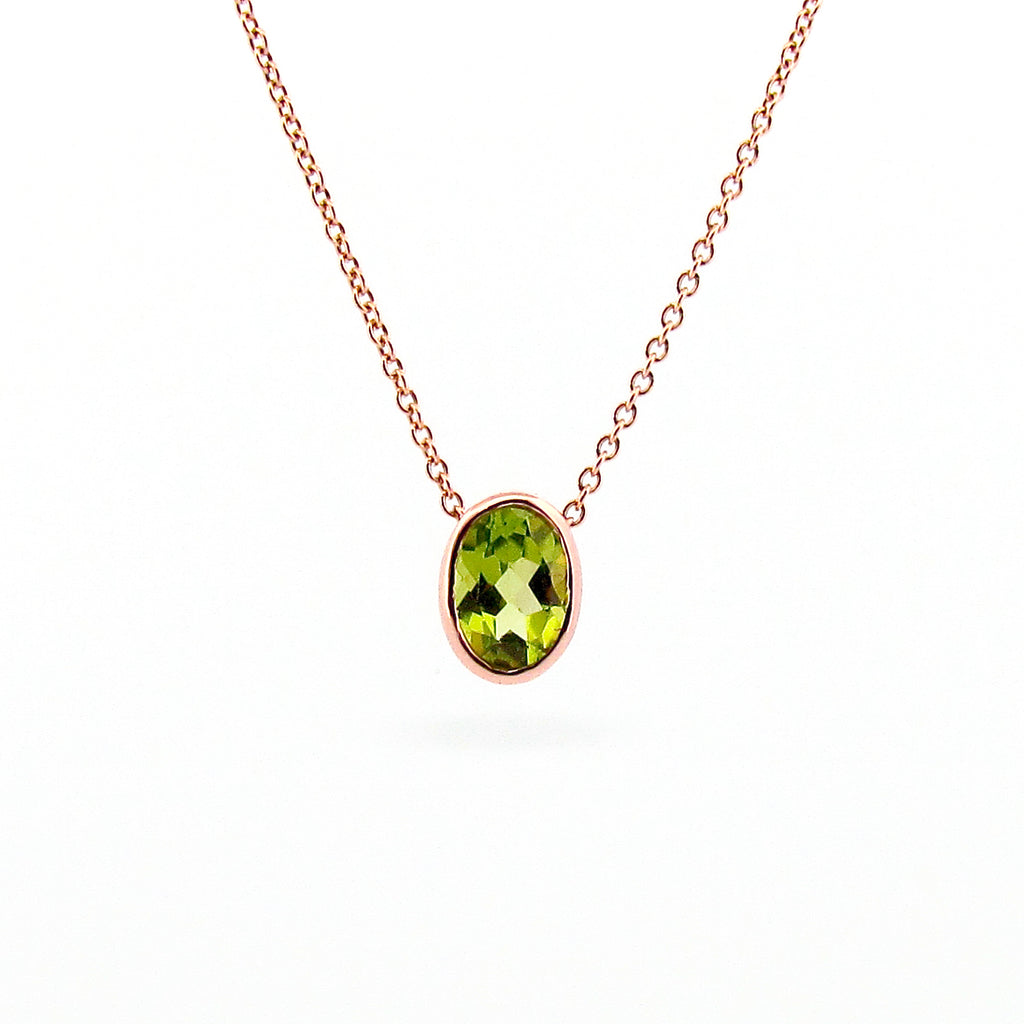 Rose Gold Peridot small Oval Pendant