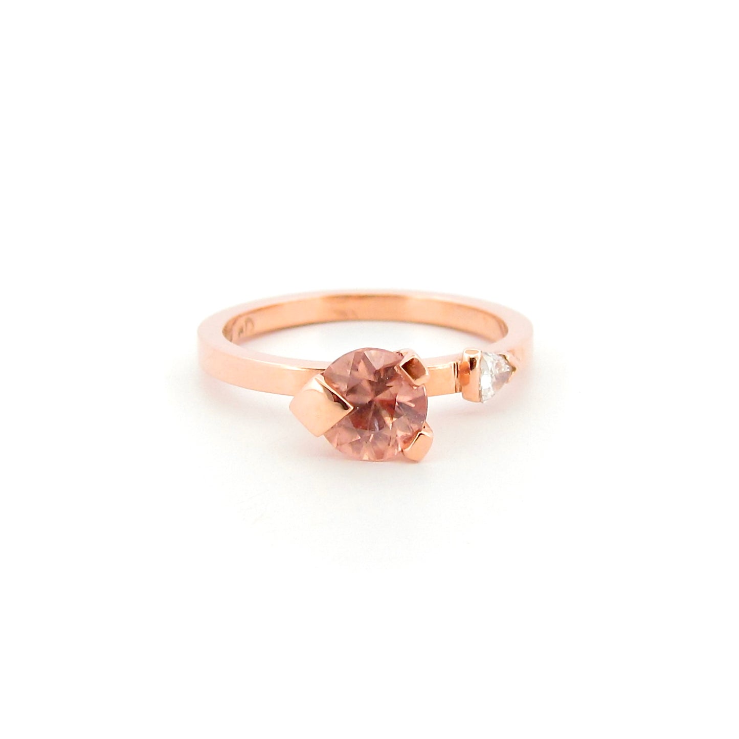 Rose Gold Natural Diamond Peach Zircon Heartline Ring