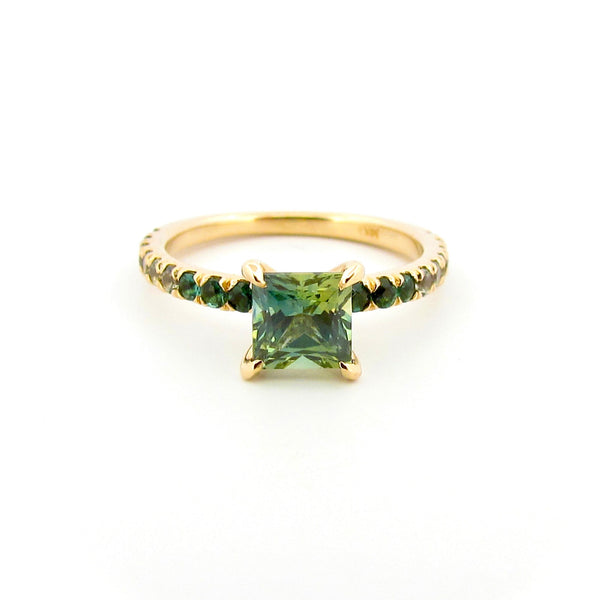 yellow Gold Green Sapphire Engagement Ring