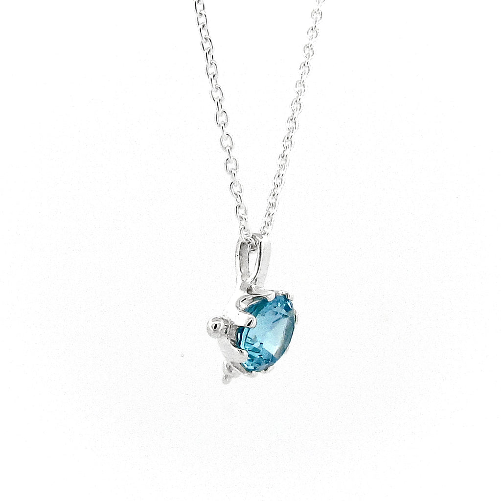 Sterling Silver Blue Topaz Oval claw set Pendant Necklace