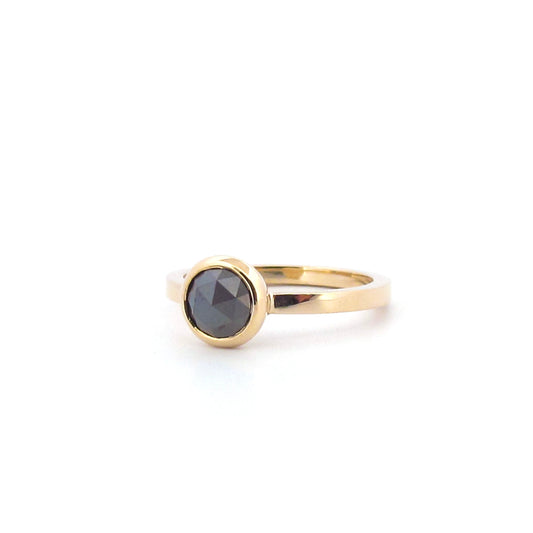 Yellow Gold Rose cut Black Diamond Halo Ring