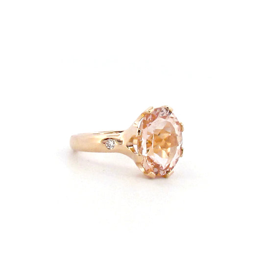 Yellow Gold Morganite Diamond Small Crown Ring