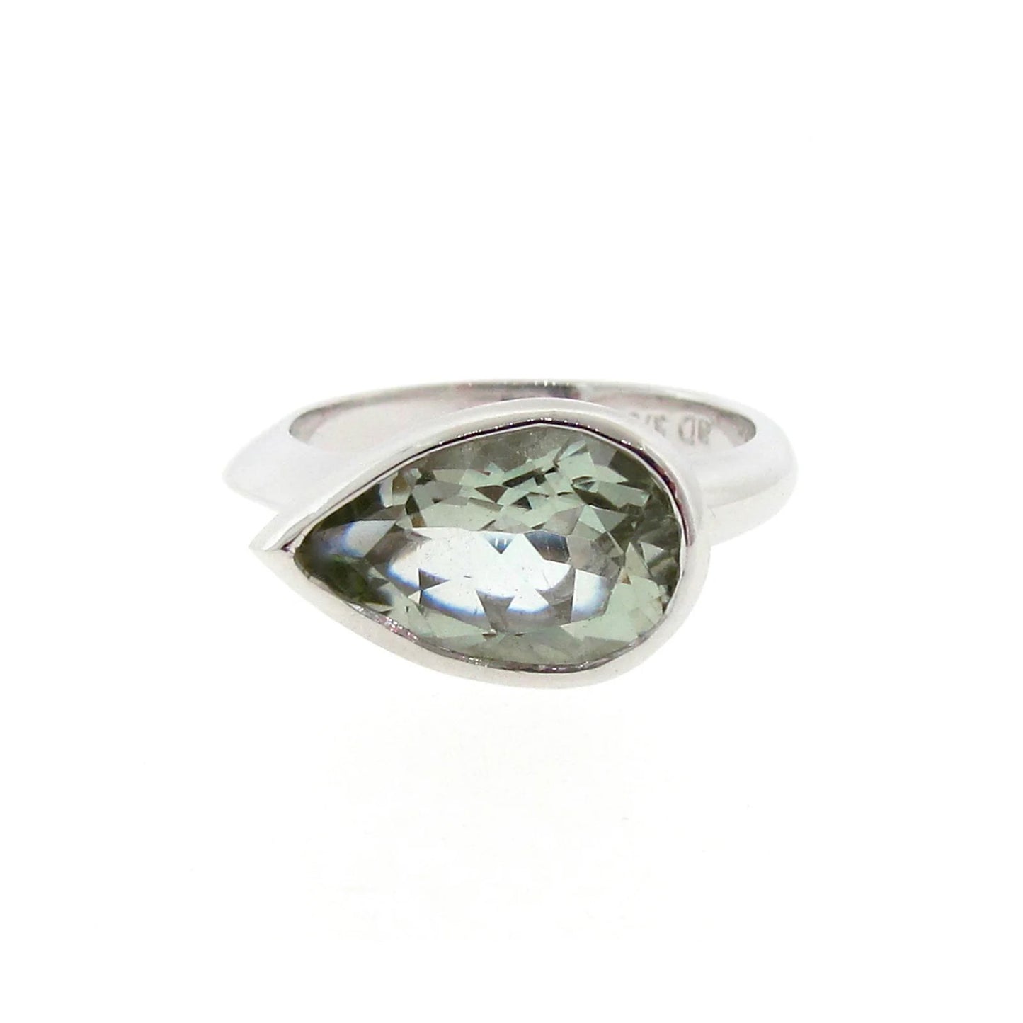 White Gold Simplicity Pear Green Amethyst Ring