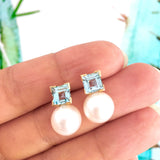 white gold Gold Blue Topaz Pearl Studs for Elke only