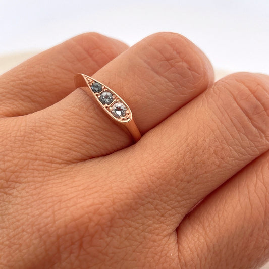 9ct Rose Gold Blue Grey elongated pear signet ring