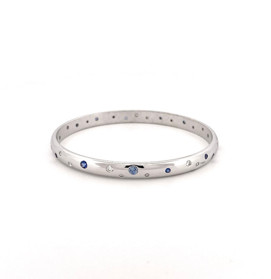 OOAK White Gold Diamond Sapphire Oval Bangle
