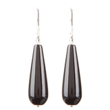 Silver Smooth Onyx long drop earrings