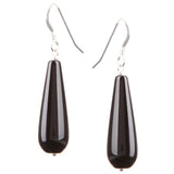 Silver Smooth Onyx long drop earrings