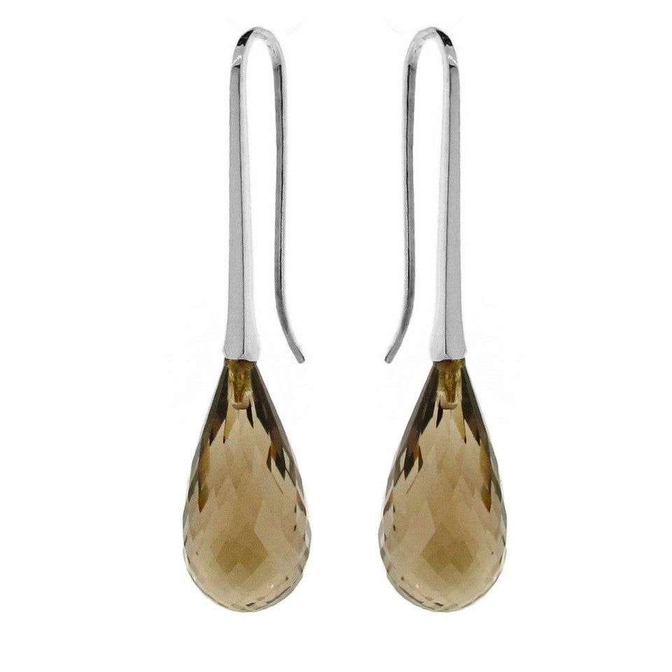 White Gold Smokey Quartz 'LongDrop' earring