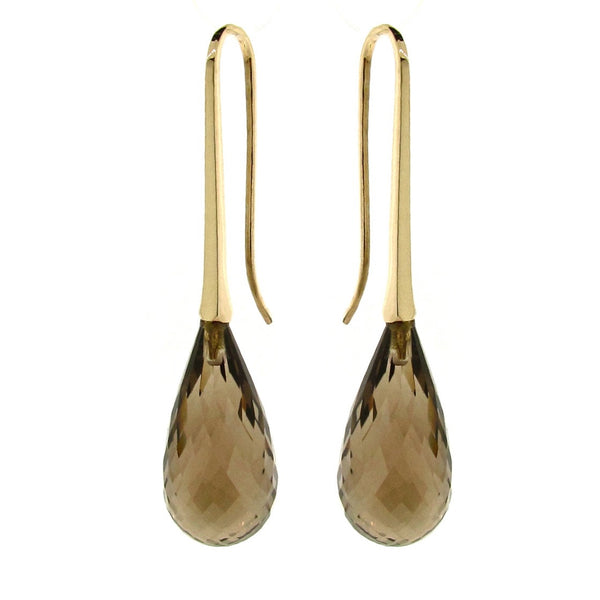 Yellow Gold Smokey Quartz 'LongDrop' earring