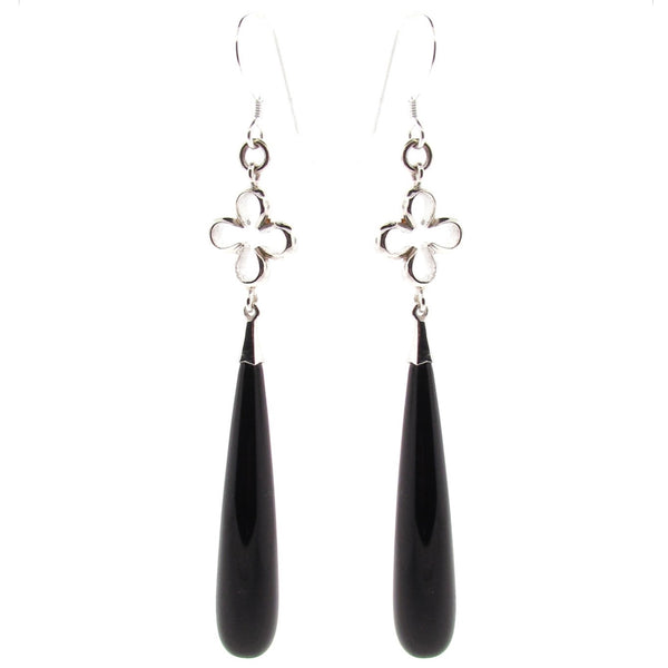 Sterling Silver & Onyx 'Luck' Long Earrings