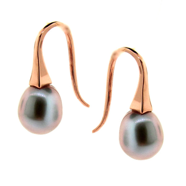 Rose Gold Small Light Grey Pearl Short Drop Earrings