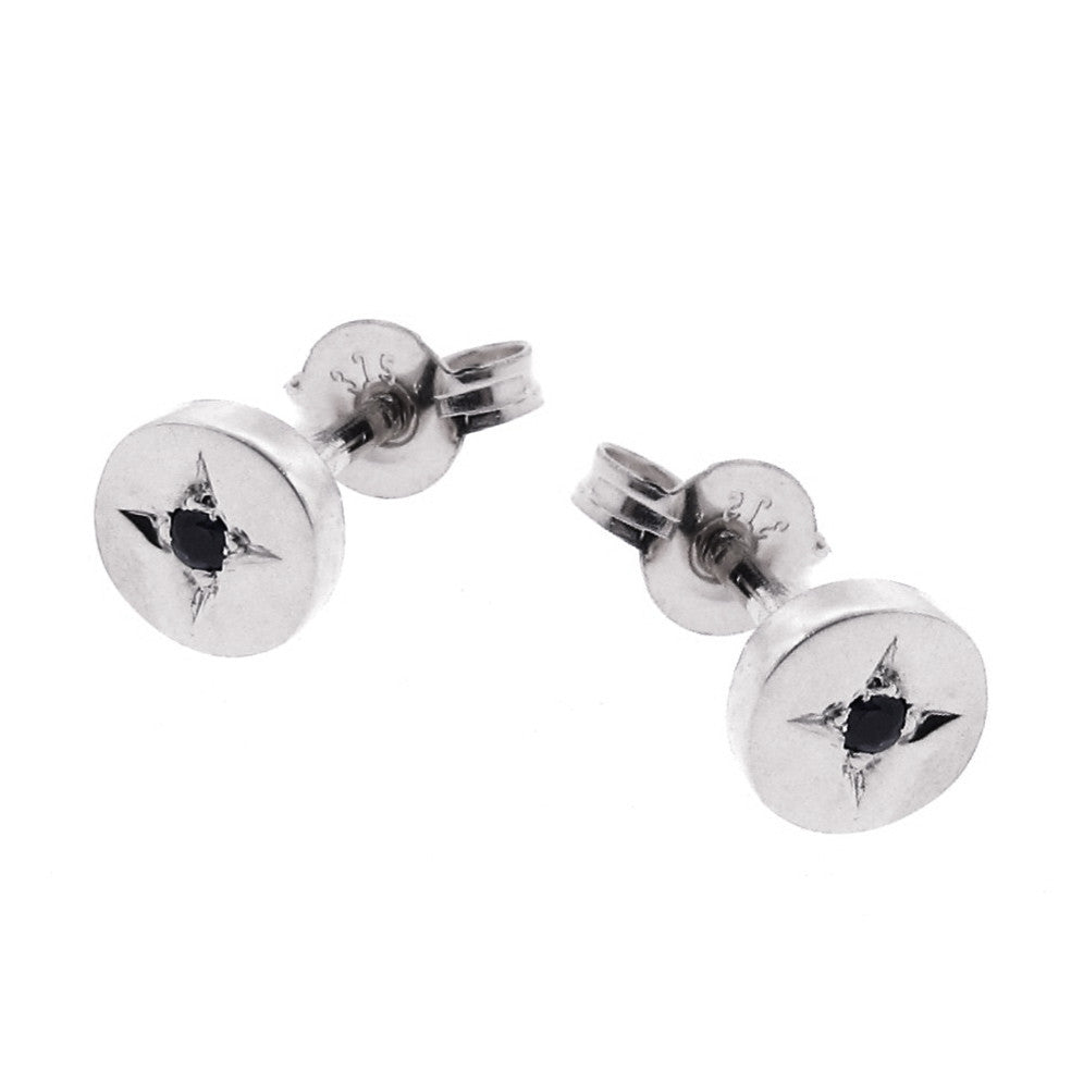 Silver Black Spinel Eclipse Stud Earrings