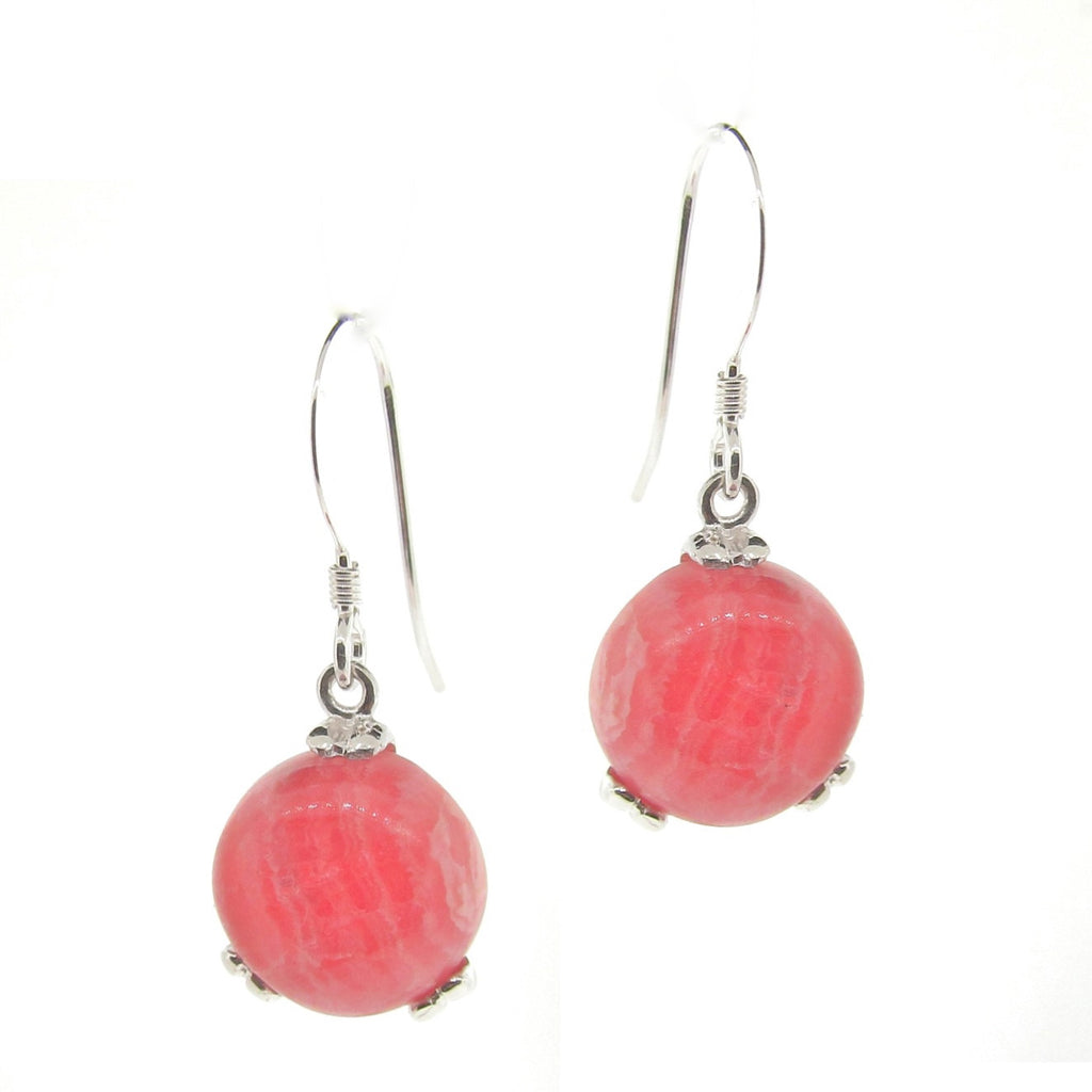 Silver 'Era' Rhodochrosite drop earrings