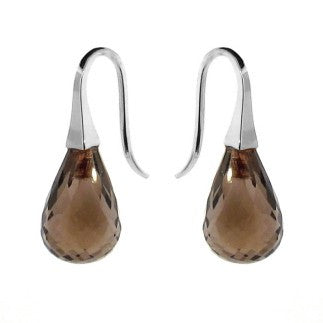White Gold Smokey Quartz 'ShortDrop' earrings