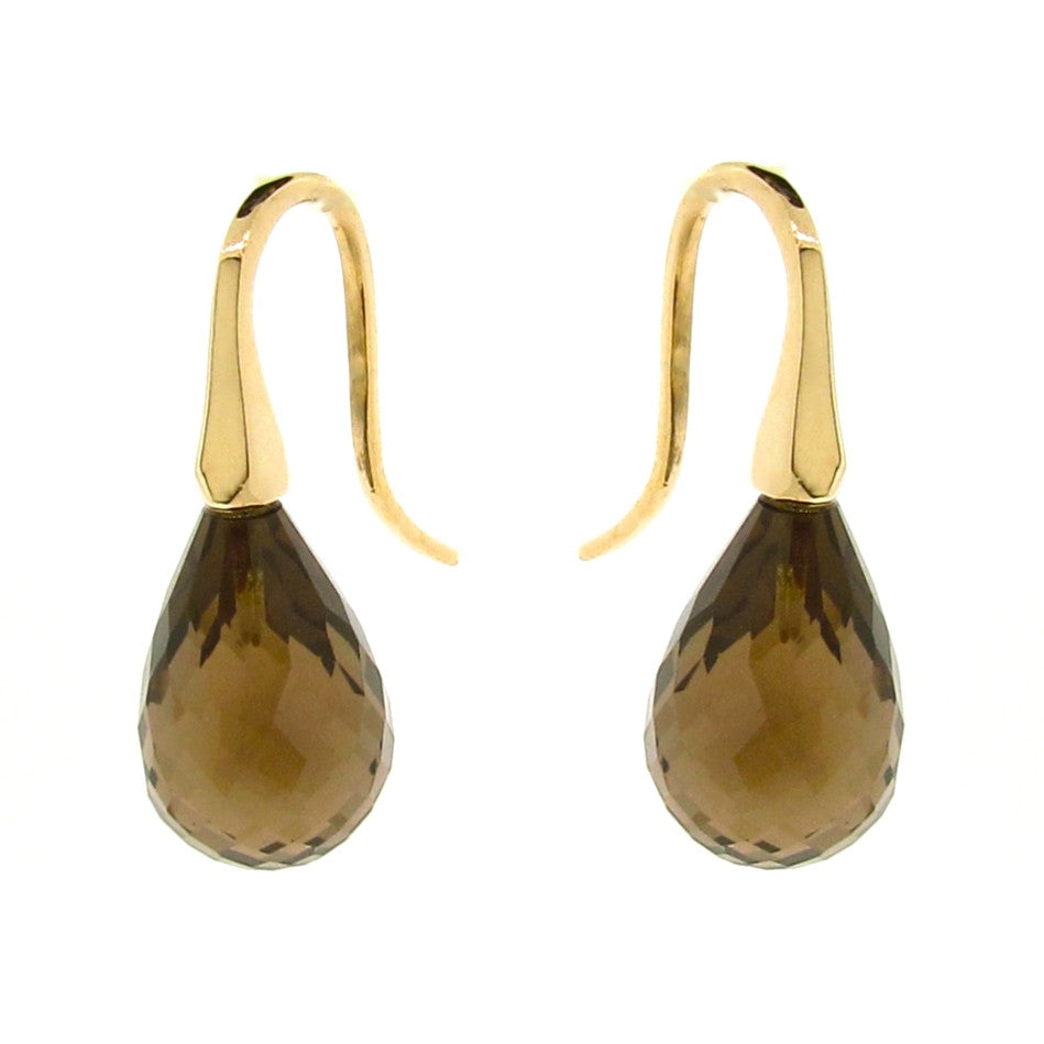 Yellow Gold Smokey Quartz 'ShortDrop' earrings