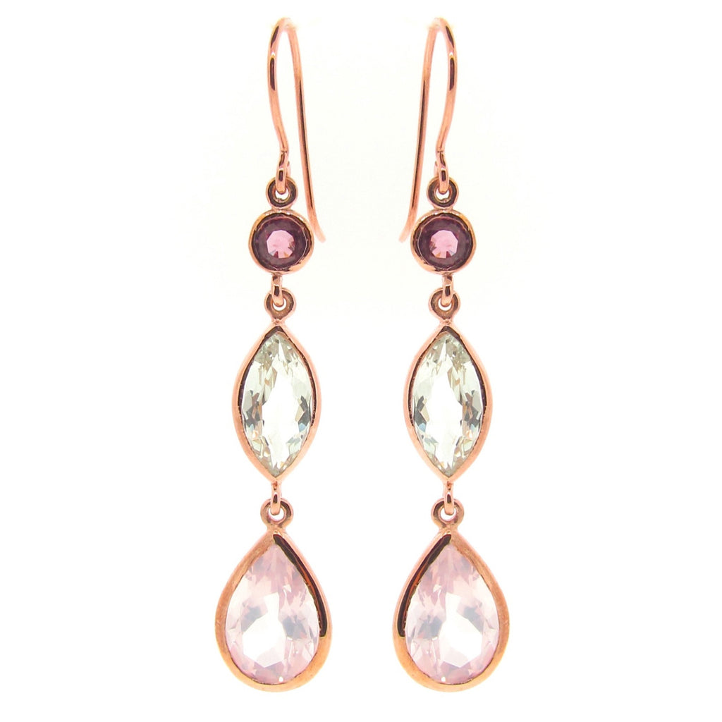 Rose Gold Coloured Love triple drop earrings