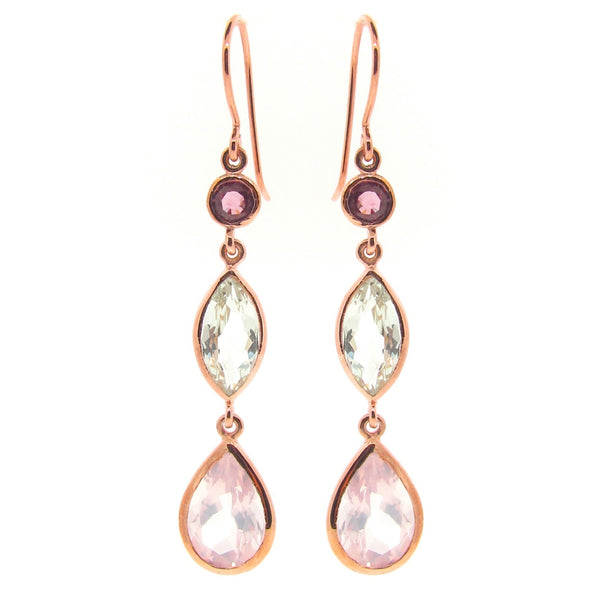 Rose Gold Coloured Love triple drop earrings