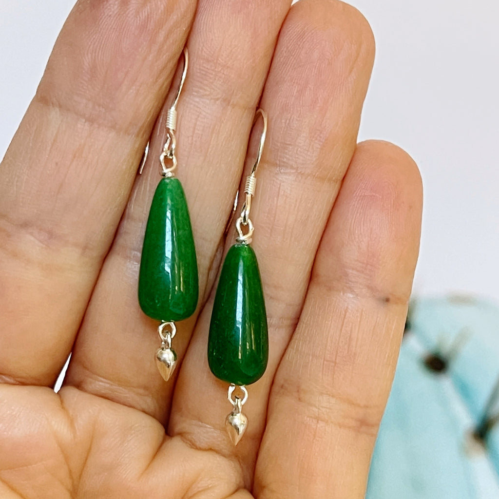 Silver Green Agate silver drop Earrings