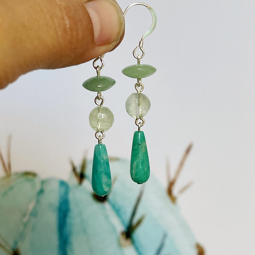 Silver Amazonite Chrysoprase Aventurine Drop Earrings