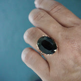 9ct Rose Gold Black Diamond Tourmaline Crown Ring
