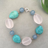 Howlite, Quartz and Aquamarine silver bead Bracelet