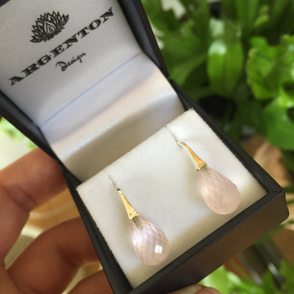 Silver Rose Quartz Briolette Short Drop earrings