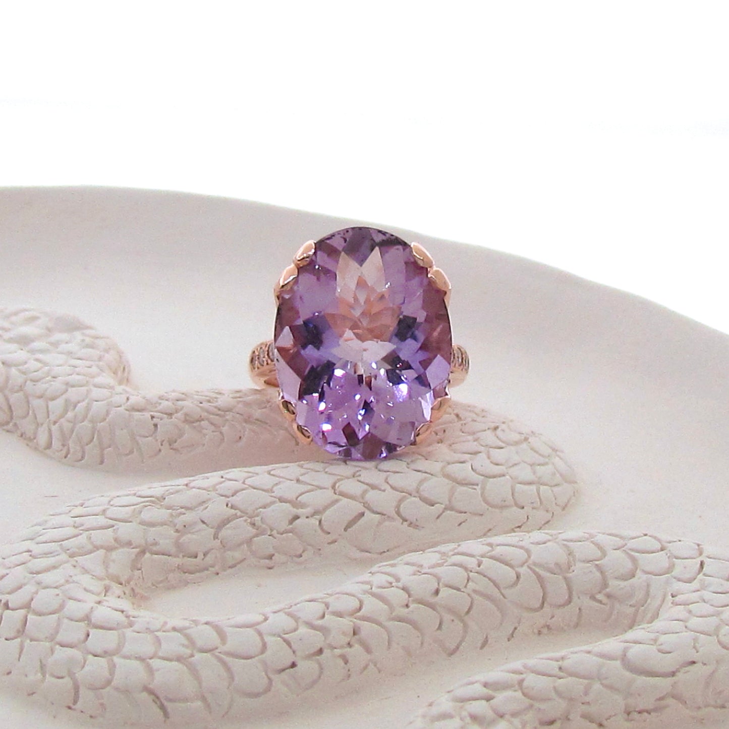 9ct Rose Gold Diamond Amethyst Crown Ring