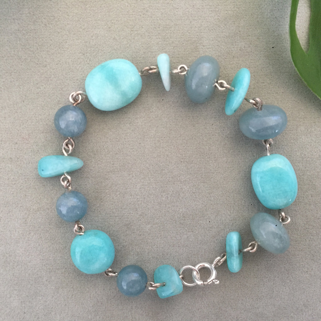Amazonite and Aquamarine silver bead Bracelet