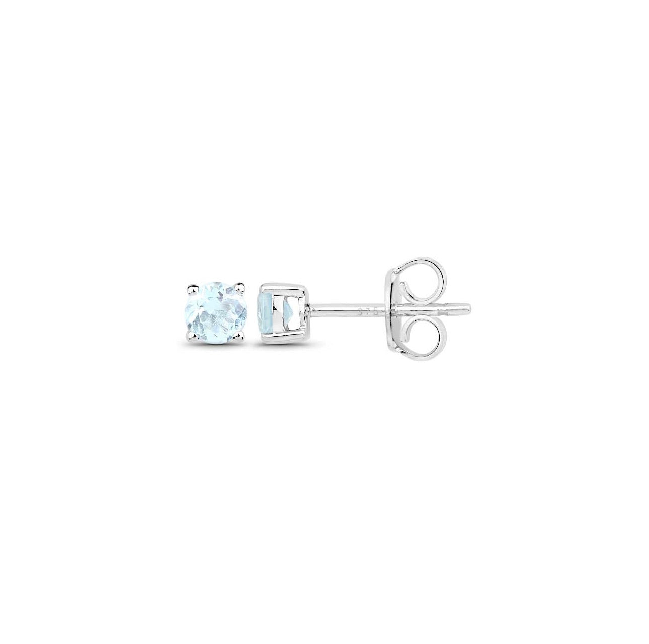 9ct White Gold Round Faceted Aquamarine Studs