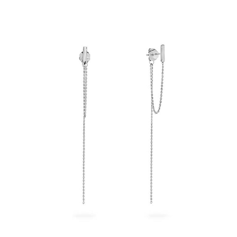 white gold bar chain drop stud earrings