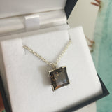 Sterling Silver Large Princess Smokey Quartz Necklace