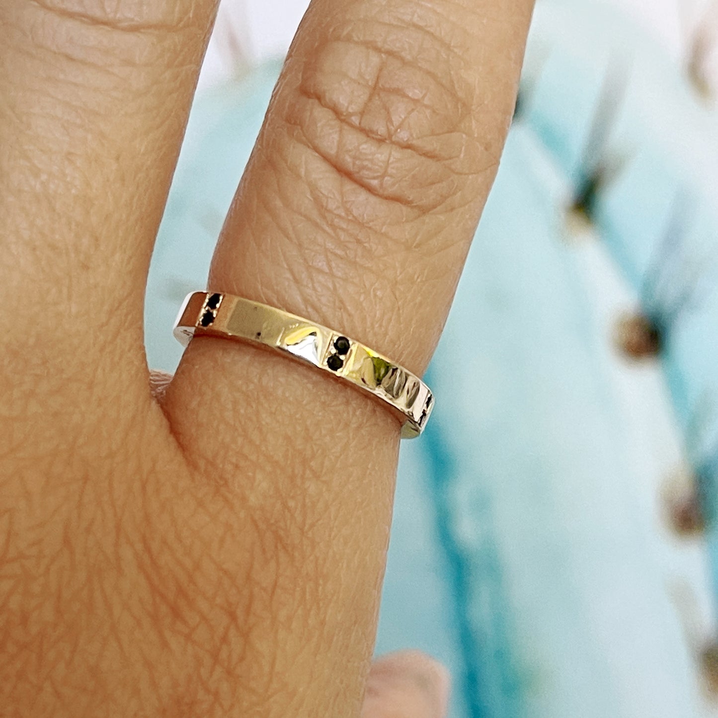 Yellow Gold black Spinel Square Stacking Band